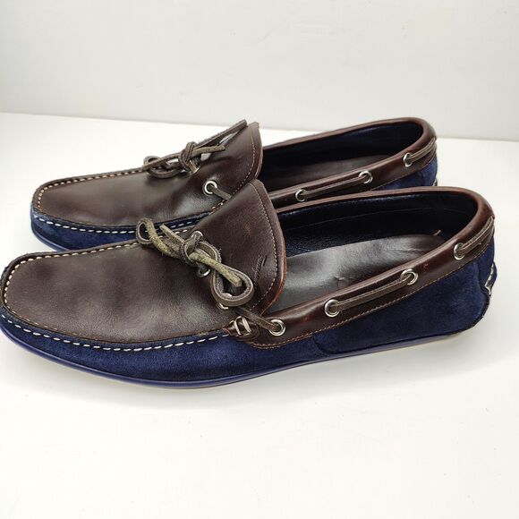 Salvatore Ferragamo Boat Shoes Brown Loafer Blue Suede Mens Size 10 D